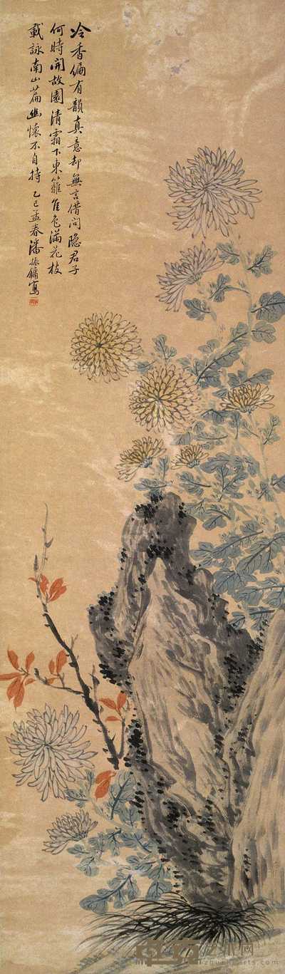 潘振镛 1905年作 花卉 立轴 136×40cm